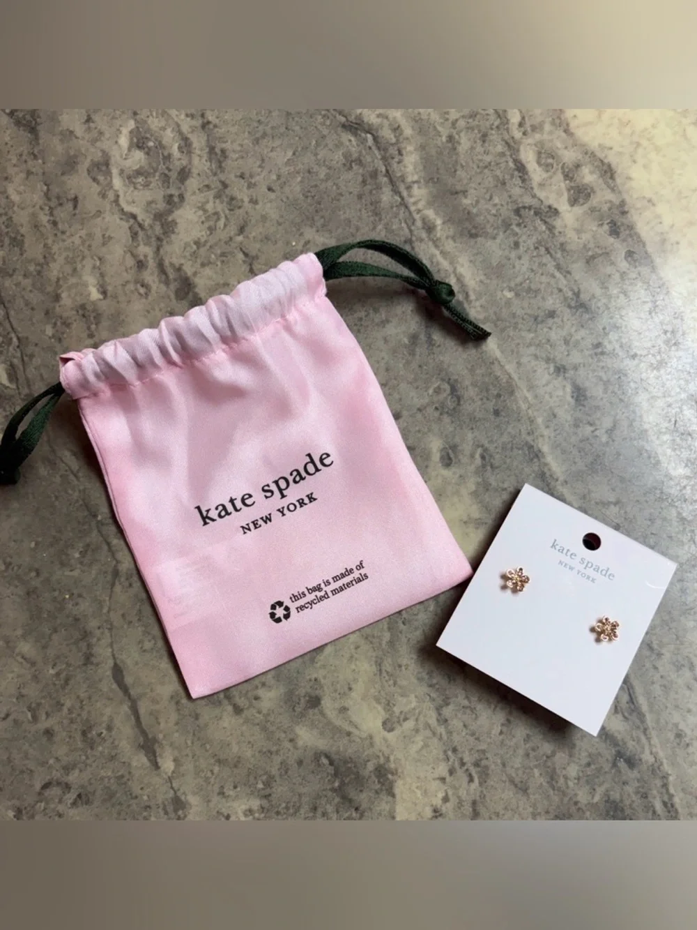 kate spade Kids Rose Gold Flower Stud Earrings with Pink Drawstring Pouch